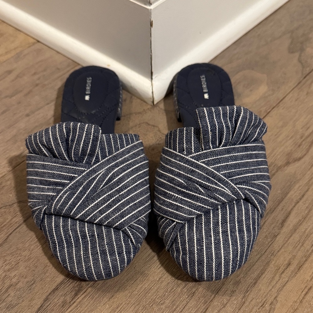 Birdies Striped Blue and White Slip-On Mules